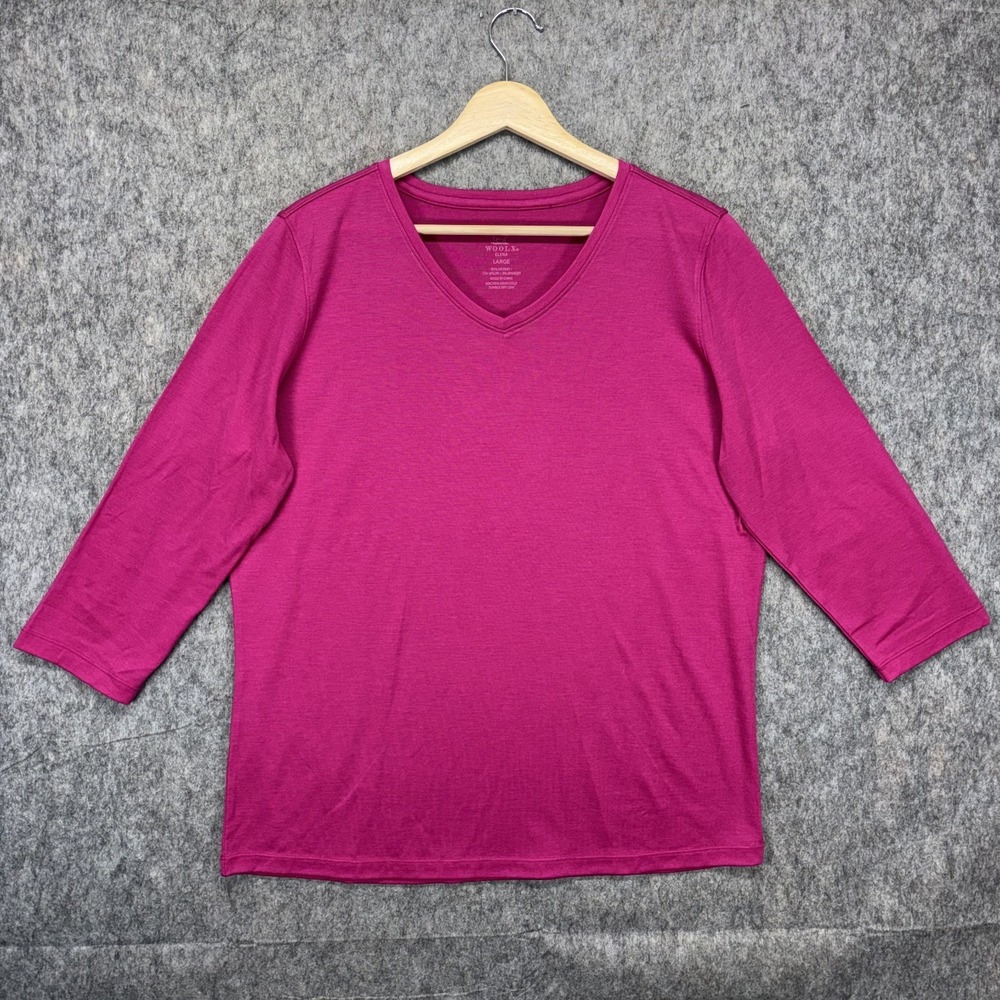 Woolx Elena 3/4 Sleeve V Neck Shirt Womens Large Merino Blend Wool Pink Sorbet